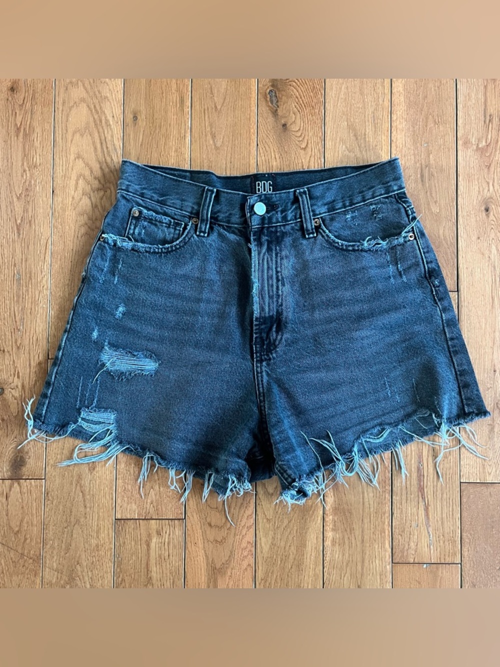 BDG Black High-Rise A-Line Distressed Denim Shorts - Size 29